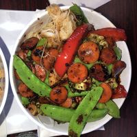Indonesian tofu and veggie rice noodle bowl at Tivoni Vegan Kitchen & Bakery in Lancaster