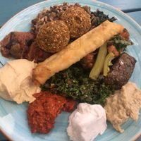 Mixed vegeterian plate at Tabbouli Street in Stockholm