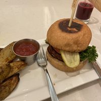 Latke burger at Aux Vivres - St Laurent in Montreal