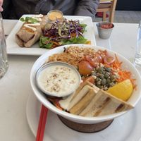 Caesar salad and breakfast burrito at Aux Vivres - St Laurent in Montreal
