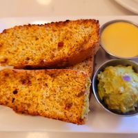 Cornbread with guacamole and veggie butter at Aux Vivres - St Laurent in Montreal