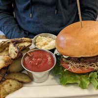 Mushroom burger at Aux Vivres - St Laurent in Montreal