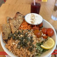 Bacon caesar with tempeh and samba juice  at Aux Vivres - St Laurent in Montreal