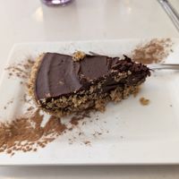 Chocolate banana pie with coconut crust at Aux Vivres - St Laurent in Montreal