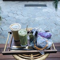 The iced matcha latte is the only non-vegan product.  at Doco - City Farm House Cafe in Busan