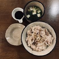 oat rice with miso soup at Itadakizen Colline de Tara in Nagoya