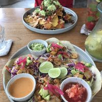 Shrimpless tacos and nacho plate  at I Am Vegan Babe in Canggu