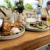 French toast, quesadilla, and fresh pineapple juice—all fantastic!  at I Am Vegan Babe in Canggu