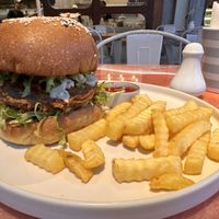 Fush burger, tasted more mock beef than fish  at I Am Vegan Babe in Canggu