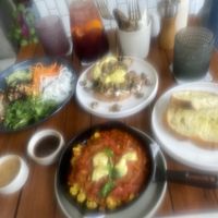 Shakshuka, Vietnamese bowl and cheese and mushroom toast   at I Am Vegan Babe in Canggu