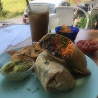 Burrito and iced coffee at I Am Vegan Babe in Canggu