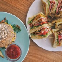 Club Sandwich and Hawaiian Burger at I Am Vegan Babe in Canggu