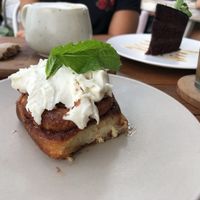 Cinnamon bun with coconut whip - delicious! at I Am Vegan Babe in Canggu