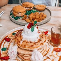 Fluffiest pancakes & eggs benny at I Am Vegan Babe in Canggu