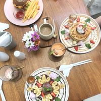 French toast, pancakes and a burger!  at I Am Vegan Babe in Canggu