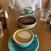 Banana bread and oat milk flat whites   at Felix For Goodness in Brisbane