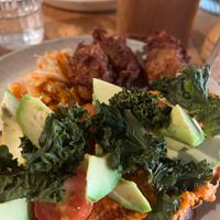 Avo on toast(with vegan fried ‘chicken’)  at Felix For Goodness in Brisbane