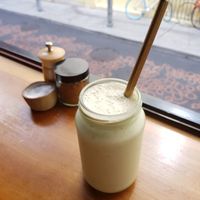 Vanilla banana shake with hemp cashew milk at Felix For Goodness in Brisbane