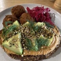 Vegan avocado toast with delicious sweet potato falafels 👌🏽 at Felix For Goodness in Brisbane