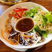 Noodle salad with incredible good sauce at Vegan Zone in Hoi An