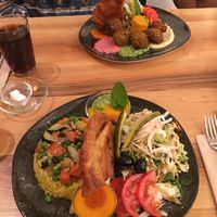 Veggie biryani plate, falafel plate & Arabic cardamom tea  at Exotiko -  Eat Creative in Augsburg