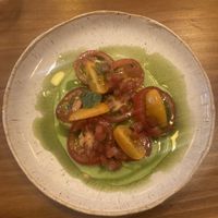 Tomato and oil dish with local foraged items   at Hillside Kitchen & Cellar in Wellington