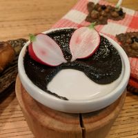 Eggplant skin dip. Pre first course. at Hillside Kitchen & Cellar in Wellington