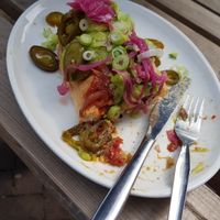 Vegan hot dog with added Jalapenos.  at The Greedy Cow in Margate