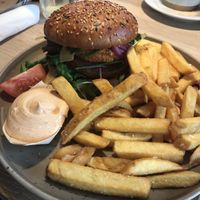 Vegan burger with vegan mayo  at Café Gustav in Ronne