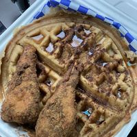 Chicken + waffles at VelTree in Charlotte