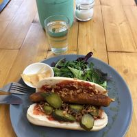 Vegan Hot dog before being eaten at WokeCup Cafe in Dublin