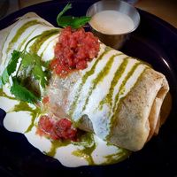 Massive all vegan smothered breakfast burrito at Cafe Phoenix in Arcata