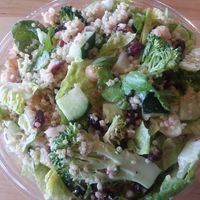 Custom salad ("my way"). I chose romaine, broccoli, cucumbers, avocado, quinoa, cranberries, chickpeas and berry dressing. at Giardino Gourmet Salads in Naples