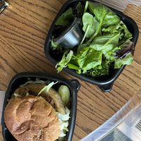 Burger and house salad  at Provisions in Ames