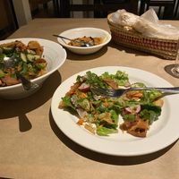 🌱Fattoush & Red pepper walnut dip at Zaatar Lebanese Syrian Cuisine in Ayia Napa