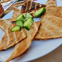 Charcoal toasted large Lebanese pita with paprika & herbs sauce at Zaatar Lebanese Syrian Cuisine in Ayia Napa