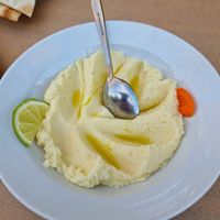 Batata bil Thoum - Fluffy mashed potatoes lightly scented with garlic at Zaatar Lebanese Syrian Cuisine in Ayia Napa