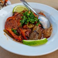 Chopped grilled aubergine, green peppers at Zaatar Lebanese Syrian Cuisine in Ayia Napa