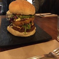 Vegan crunchy burger at Veget'Halles in Paris
