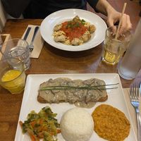 Escalope Seitan et Linguine a la Basquienne  at Veget'Halles in Paris