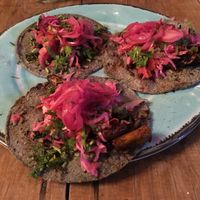 Tacos of mushrooms with chipotle sauce (a bit spicy) at Barba Negra in Holbox