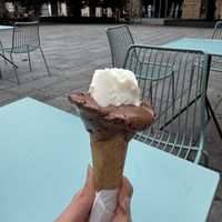 Dark chocolate and flower di sambuca on a vegan cone   at Bloom in Modena