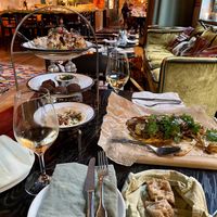 Mezze trio and king oyster shawarma to share  at NENI in Hamburg