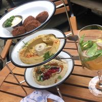 Falafel, hummus, babaganoush pita bread at NENI in Hamburg