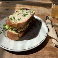 Coronation chickpea sandwich & kombucha at Dash Garden Cafe in Nottingham