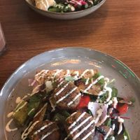 Focaccia and Turkish rice bowl with köfte for lunch  at Happy Food and Health  in Rotterdam