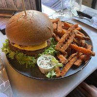 Amazing burger with sweet potato friess  at Happy Food and Health  in Rotterdam