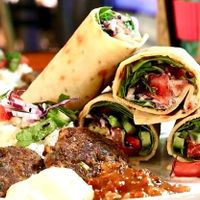 Wrap with veggie koftes with Turkish rice on the side.  at Happy Food and Health  in Rotterdam