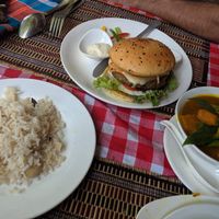 Vegetarian burger and pumpkin curry at The Moon - Old Bagan in Bagan