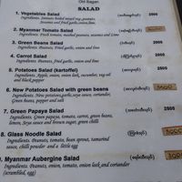 Menu at The Moon - Old Bagan in Bagan